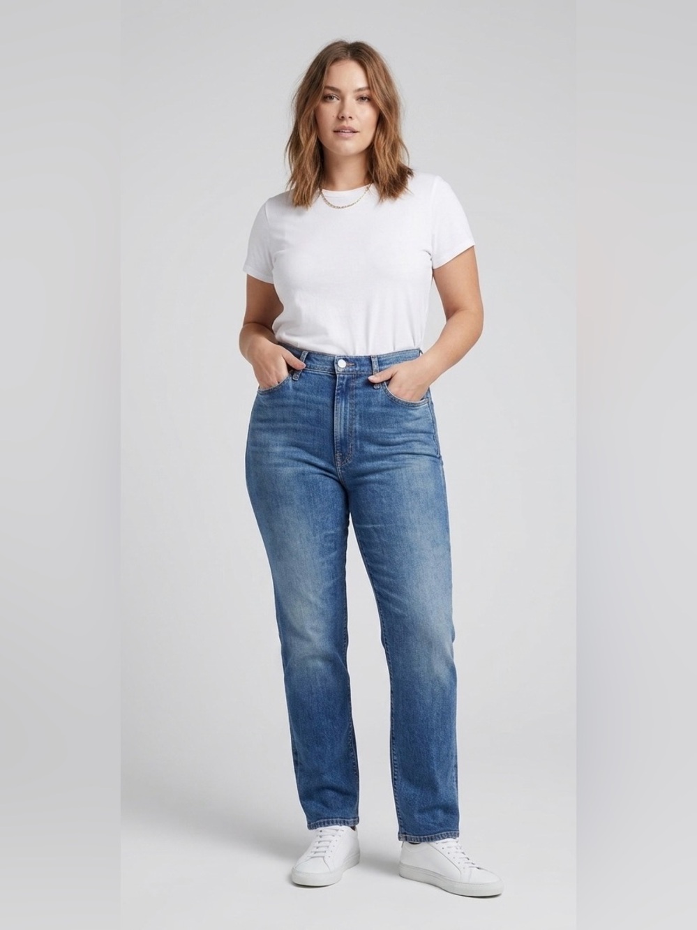MOTHER Superior The Hover High-Rise Slim Straight Leg Jeans in Medium Wash